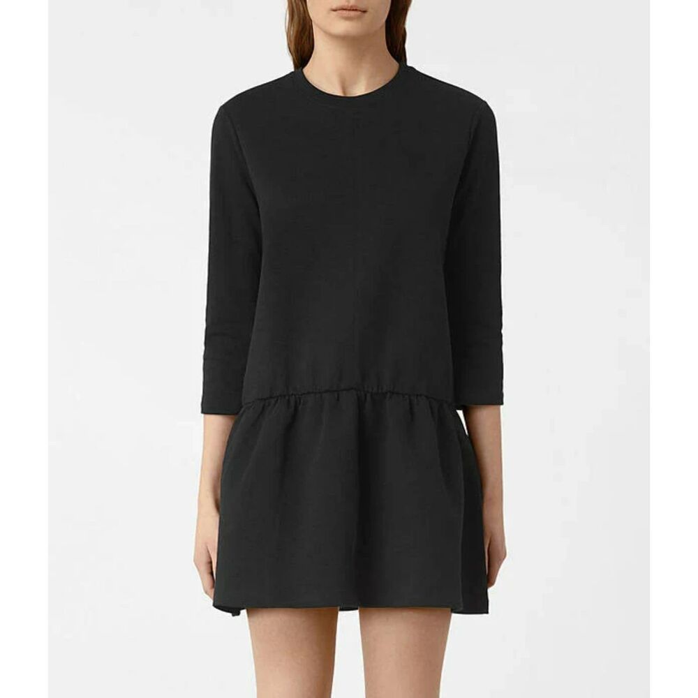 AllSaints Black Sweat Jersey Mini Dress Tunic Size XS Casual Minimalist Modern
